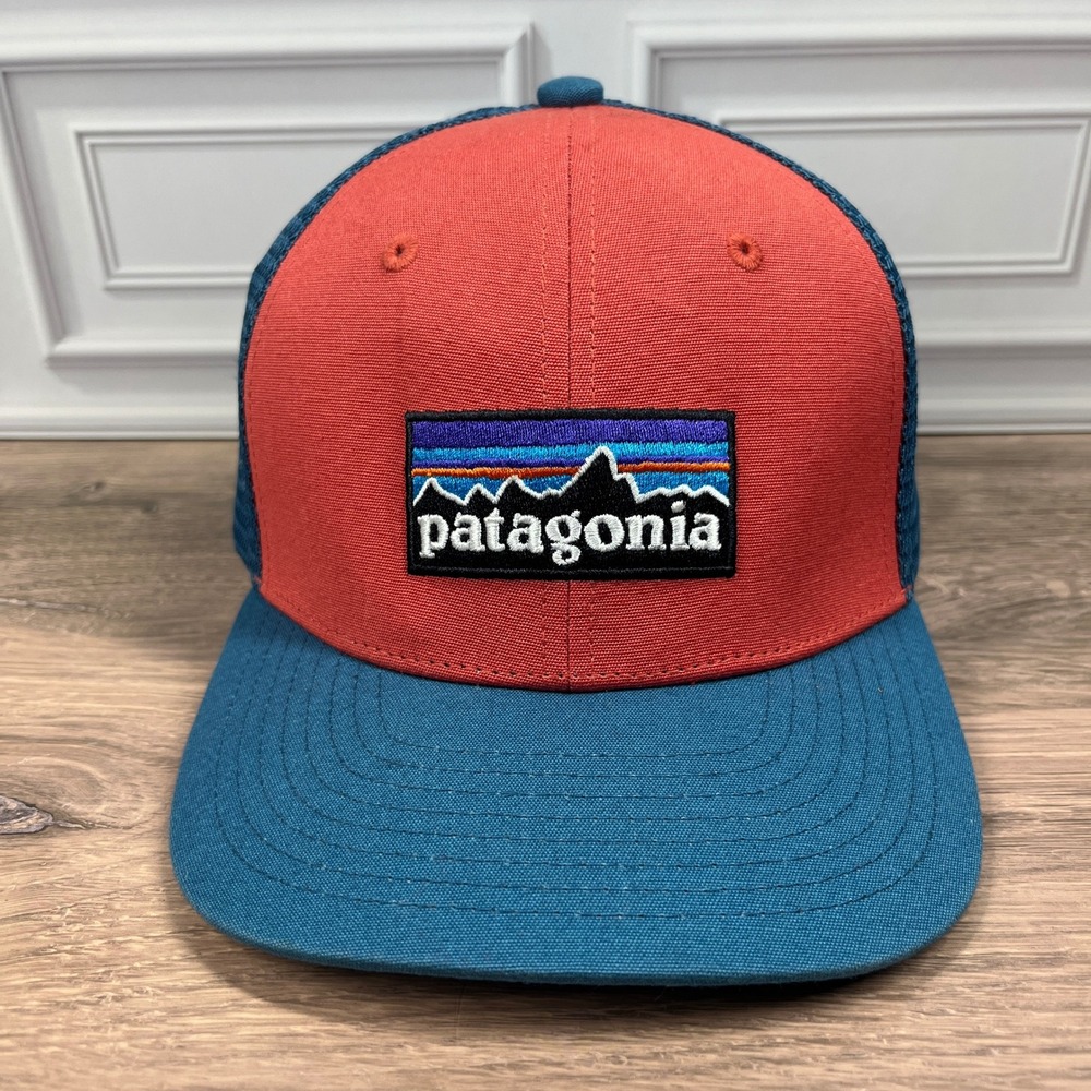 Patagonia Trucker Hat Mens OS Red Blue P-6 Logo Mesh Snapback Cap